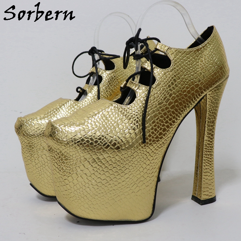 Pump Heel Block - Sorbern الذهب التمساح 20 سنتيمتر مضخة