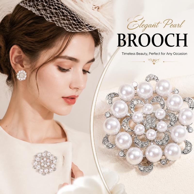 Formal Wear Jewelry For Women - بروش زهرة مزين باللؤلؤ والأحجار اللامعة،