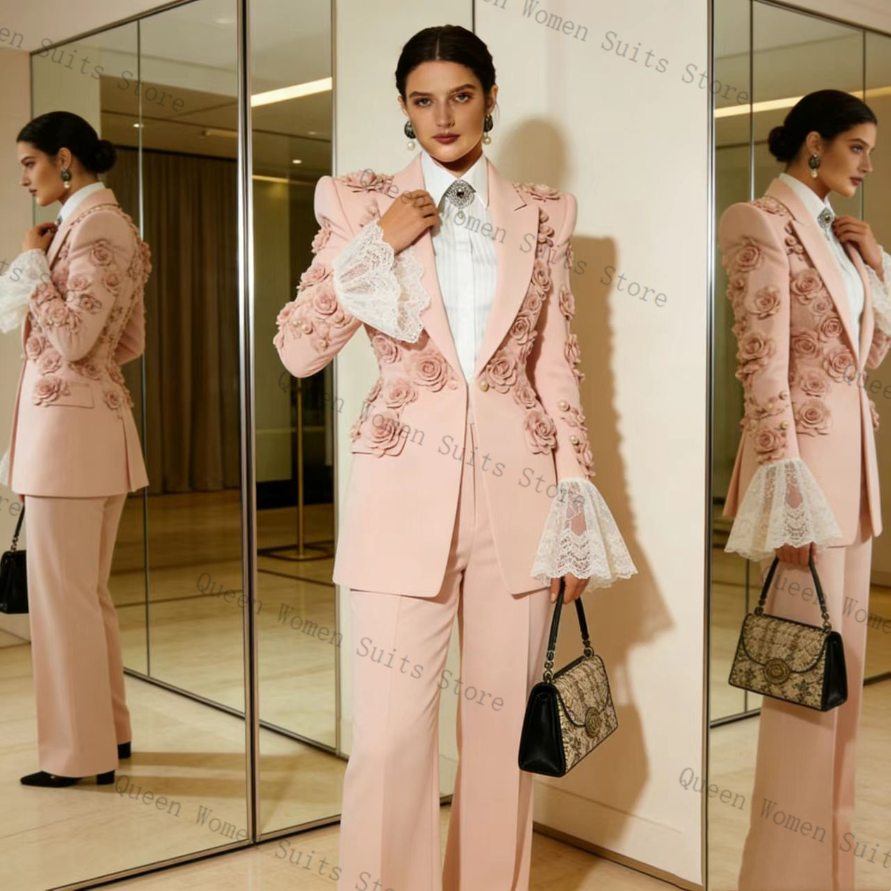 Women Formal Wear Outfits - طقم بدلة نسائية وردي من قطعتين