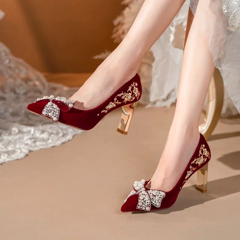 Pump Heel Block - المطرزة كتلة كعب حذا فردي للسيدات