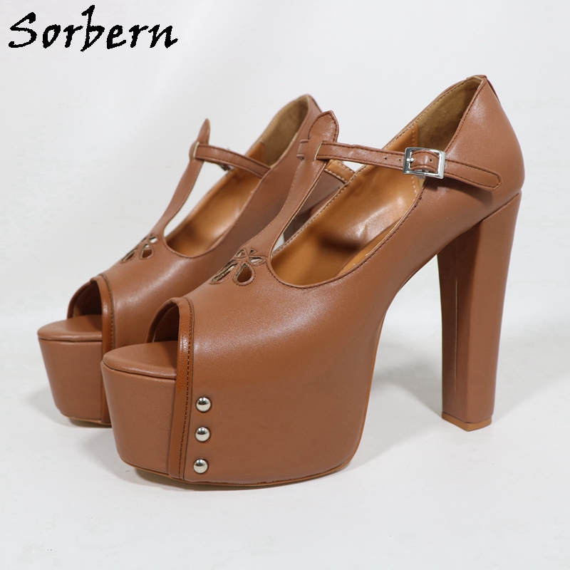 Pump Heel Block - Sorbern براون ماتي النساء حذاء بكعب