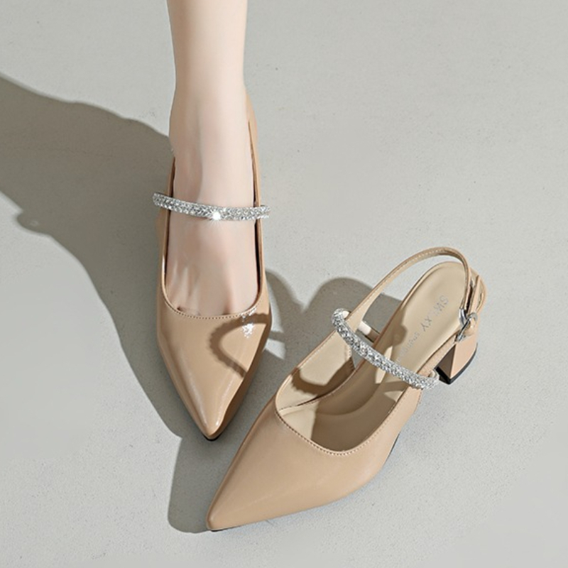 Women Formal Wear With Shoes - أحذية نسائية بكعب مربع مرصعة بالأحجار