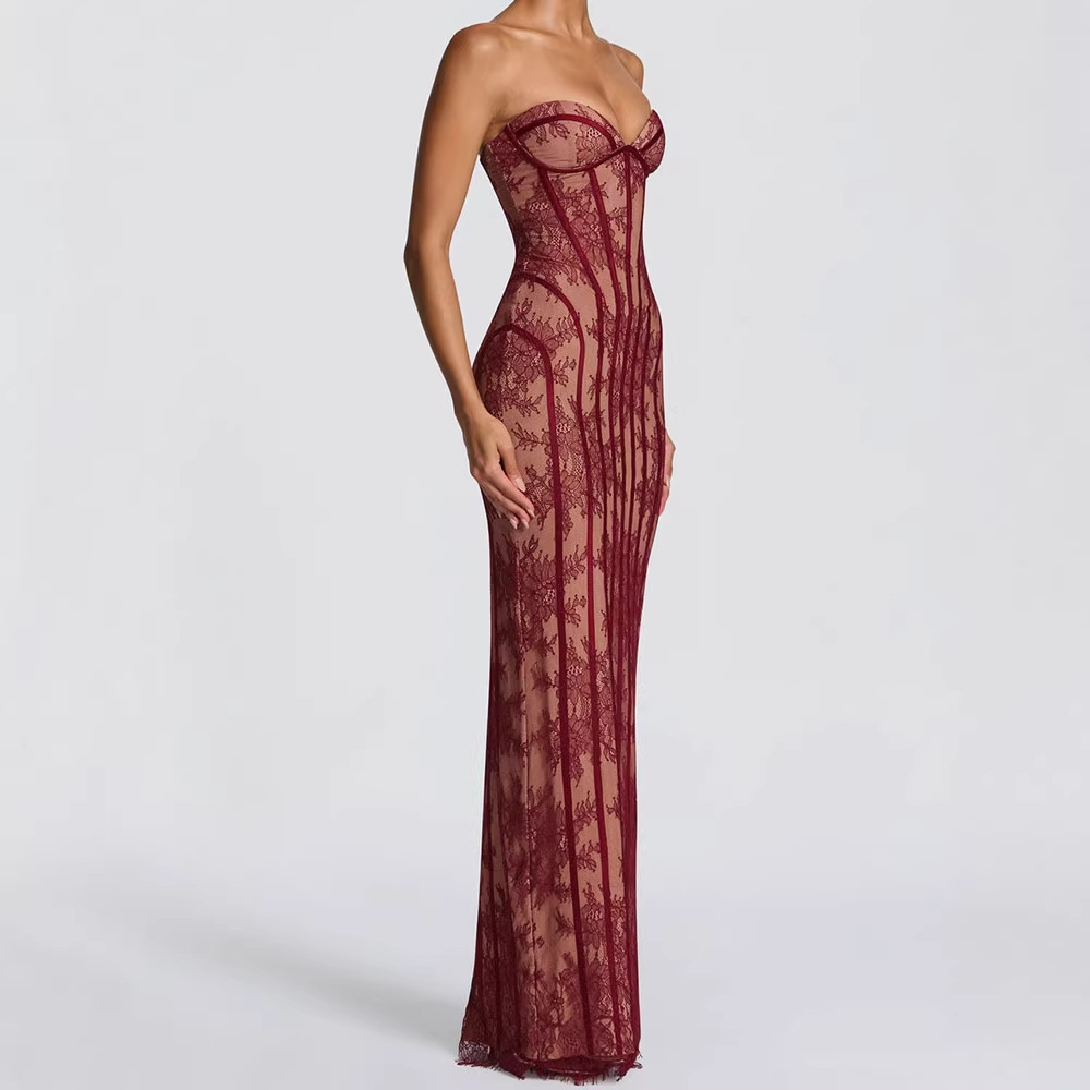 Formal Wear Women Us - فستان ماكسي ضيق بدون حمالات للنساء
