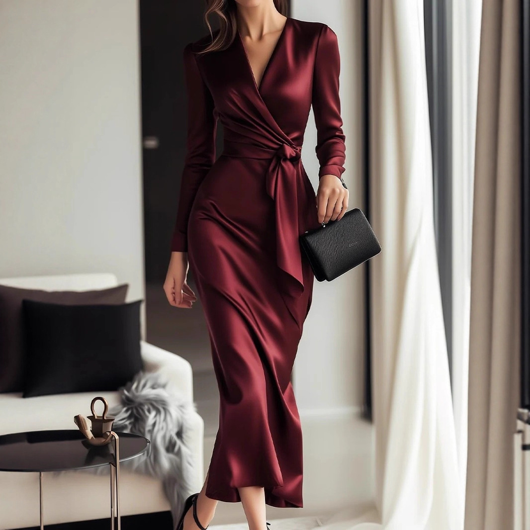 فستان خريفي جديد من الساتان بأ - مراجعة Women Formal Wear Trends وسعره