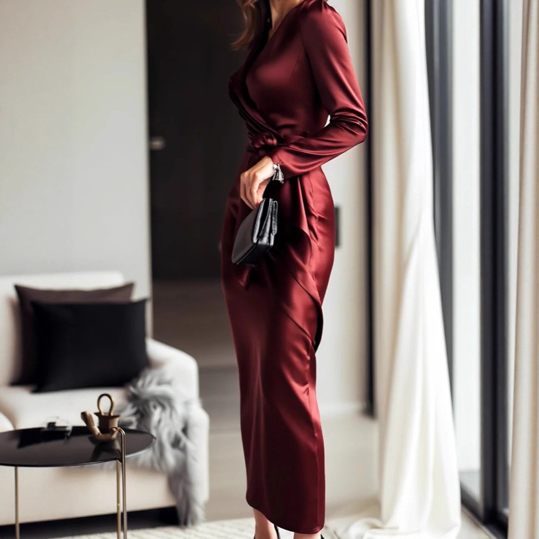 فستان خريفي جديد من الساتان بأ - مراجعة Women Formal Wear Trends وسعره