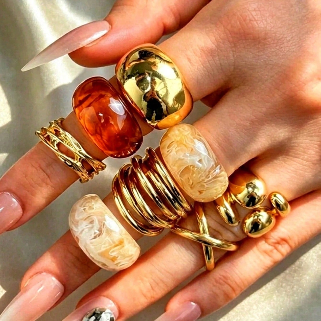 مجموعة من 8 قطع خواتم راتنجية  - مراجعة Formal Wear Jewelry For Women وسعره