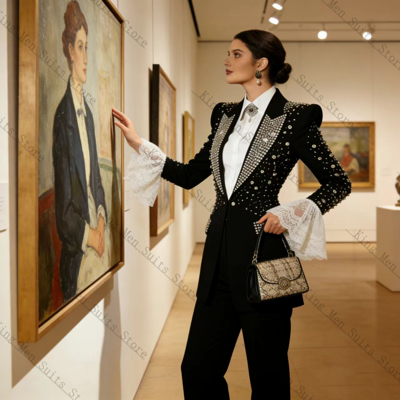 طقم بدلة نسائية سوداء مرصعة با - مراجعة Women Luxury Formal Wear وسعره