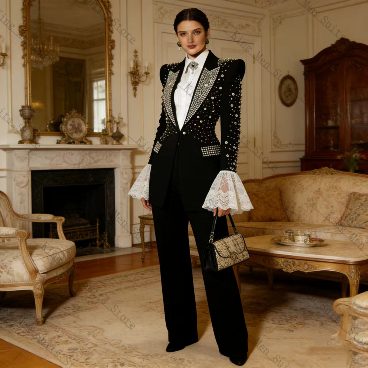 طقم بدلة نسائية سوداء مرصعة با - مراجعة Women Luxury Formal Wear وسعره