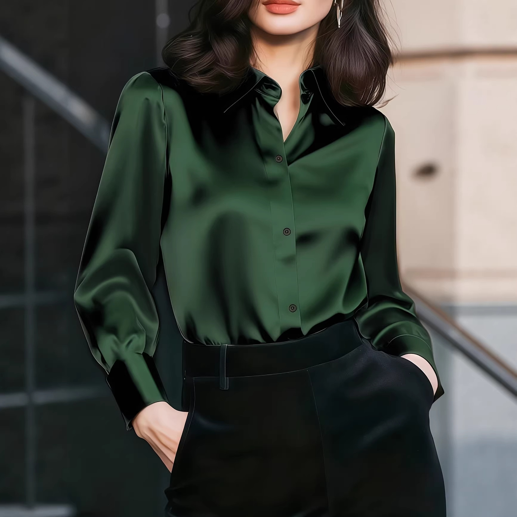 بلوزة نسائية بياقة ساتان وأزرا - مراجعة Women Formal Wear Business وسعره